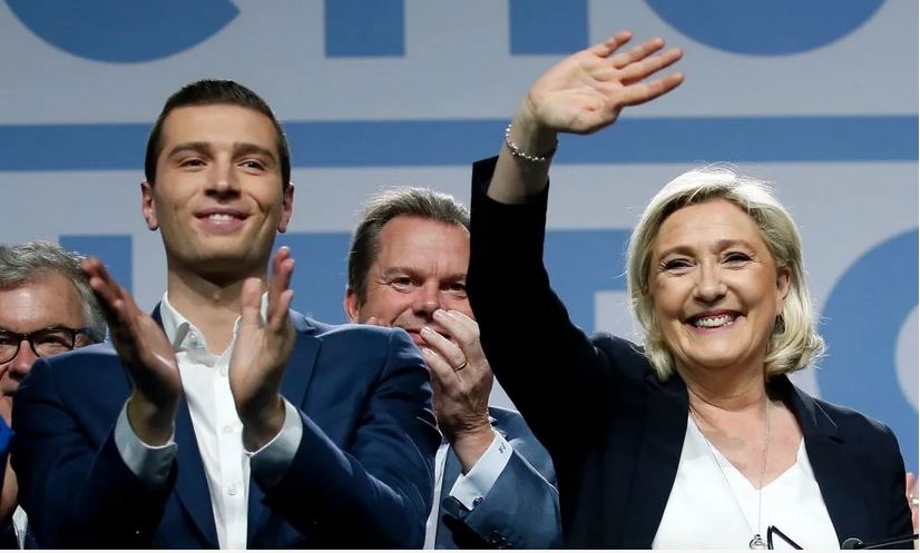 Velika zmagovalca: Jordan Bardella in Marie Le Pen