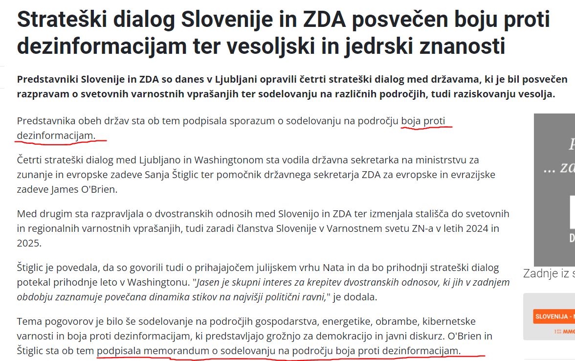Slovenija sodeluje z ZDA v boju proti "dezinformacijam"