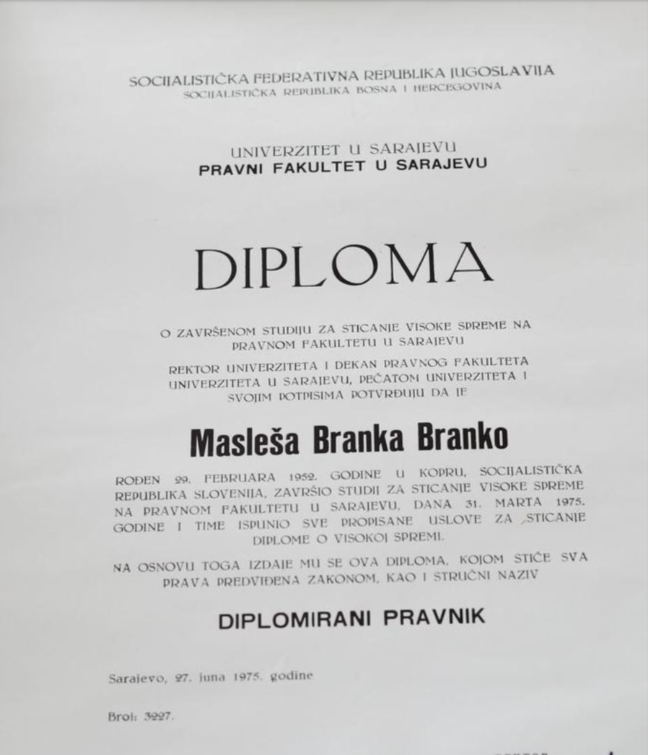 Diploma Masleše z vodnim žigom
