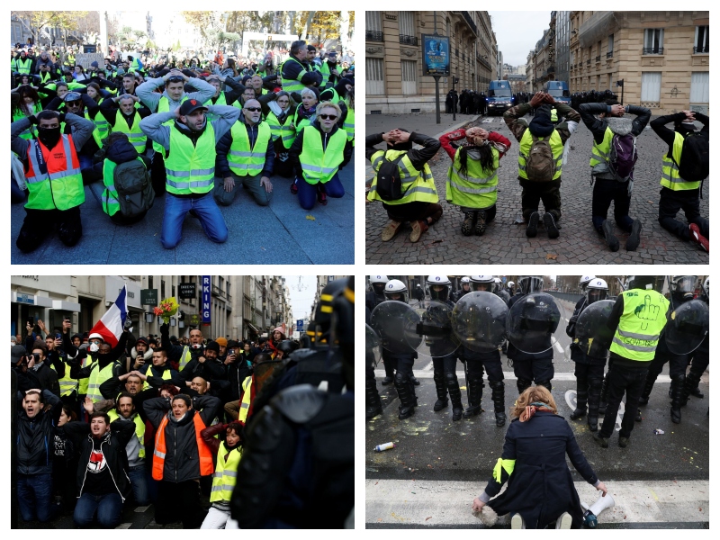 Klečanje demonstrantov - Francija 2018