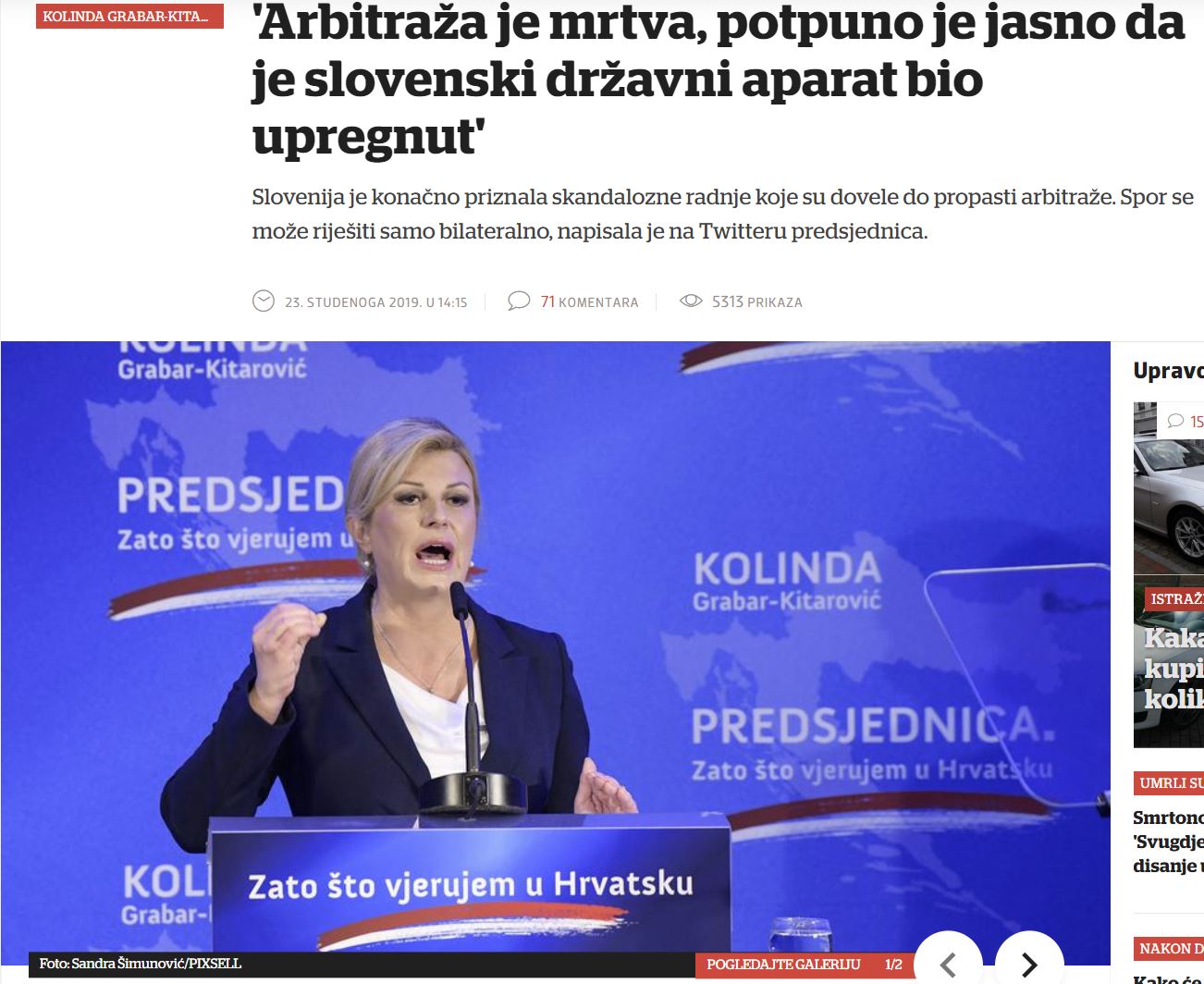Kolinda Grabnar Kitarović o arbitraži