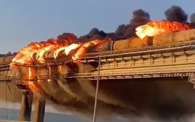 Krimski most ob eksploziji Vir: Twitter