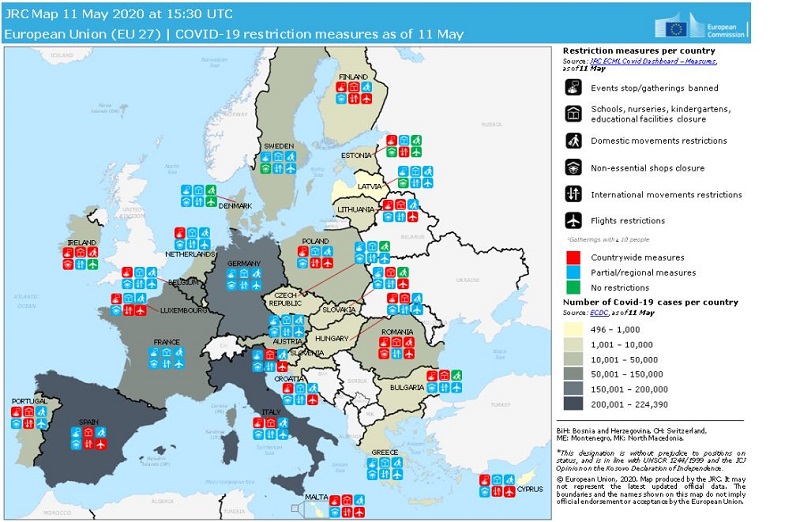 Zemljevid okuženosti s koronavirusom - Evropa, maj