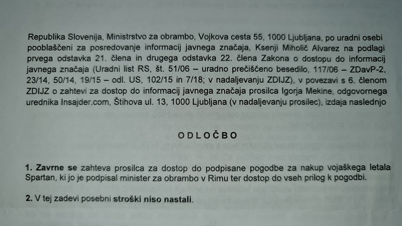 Odločba Ministrstva za obrambo