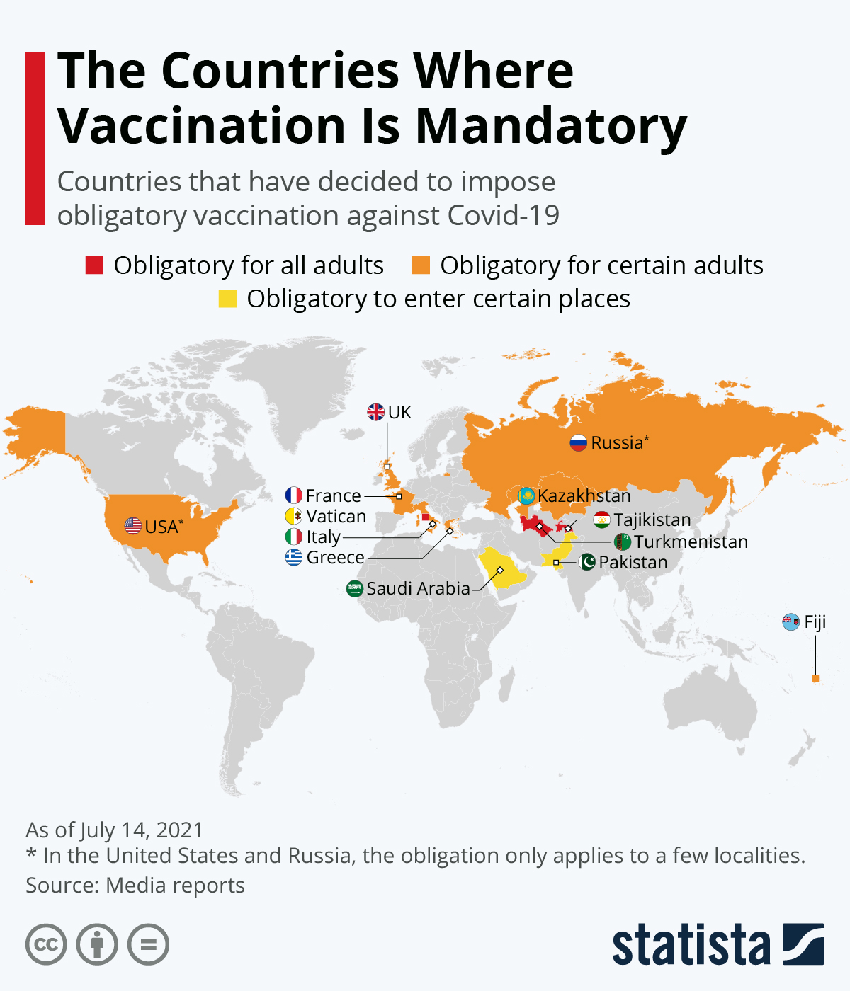 Obvezno cepljenje po državah, julij 2021