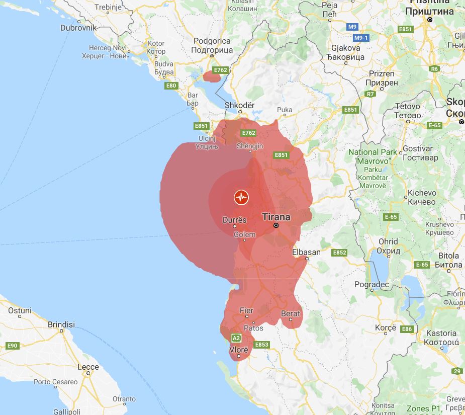 Mesto otresa v Albaniji - Google Maps
