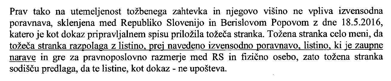 Popov-Pravobranilstvo brani "zaupnost" poravnave Popov-Pravobranilstvo brani "zaupnost" poravnave