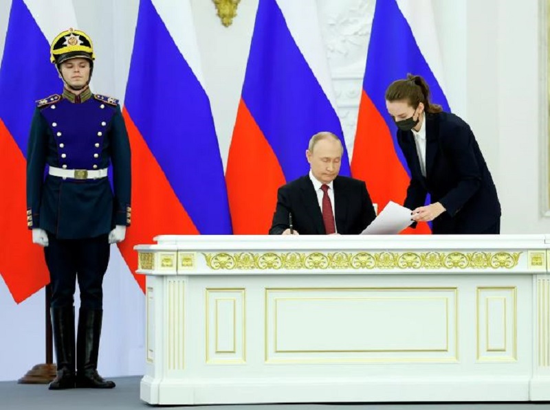 Putinov govor ob pridružitvi štirih entitet Rusiji 30.9.2022  Vir: Posnetek zaslona