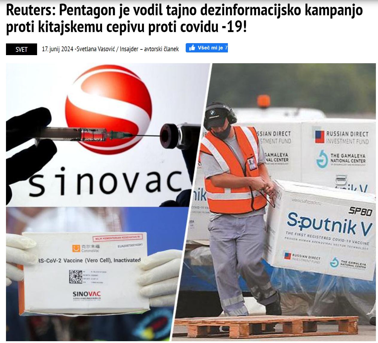 Reuters in Sinovac - poroča samo Insajder.com...