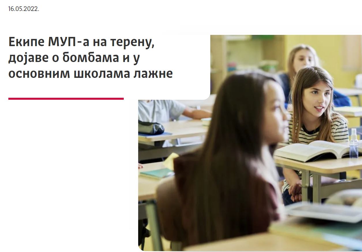 Obvestilo ministrstva za šolstvo Srbije Vir: Posnetek zaslona