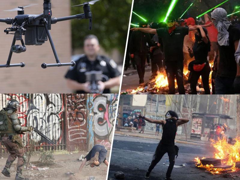 Demonstranti uspešno zrušili policijski dron – z novo tehniko in z zelo običajno, poceni žepno napravico
