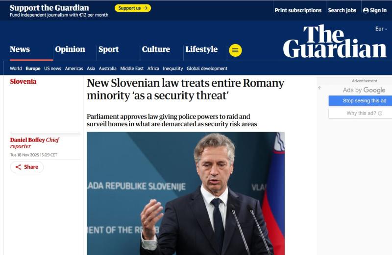 Zaušnice zaveznikov: Slovenska vlada prva v Evropi celotno manjšino vidi kot »varnostno tveganje«, poroča Guardian