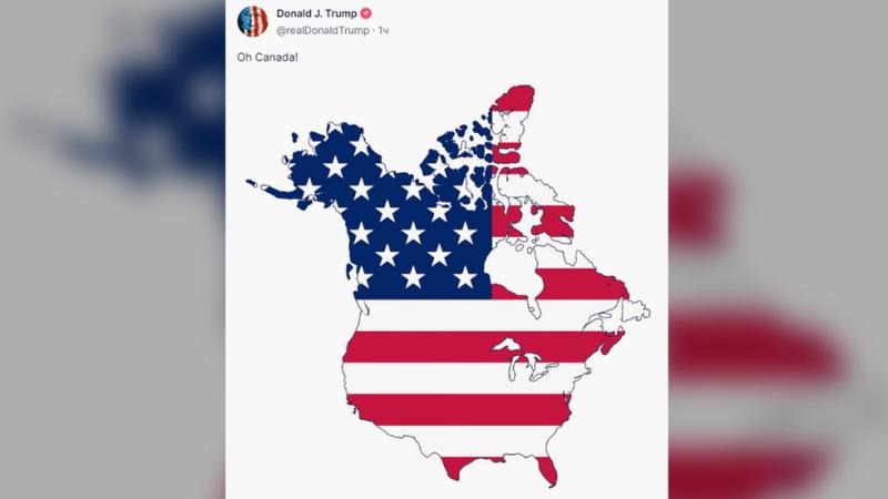 Trump objavil zemljevid Kanade kot ozemlja ZDA: »Znebite se te umetno narisane črte in si oglejte, kako to izgleda!«