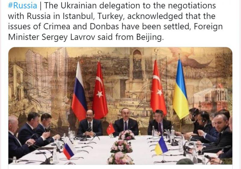 Lavrov: Velik napredek v pogajanjih, nejedrska in neuvrščena Ukrajina se odreka Krimu in Donbasu! Ukrajina: Ni res!
