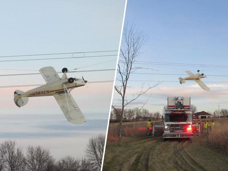 Letalo se je zapletlo v žice daljnovoda, pilot odkorakal nepoškodovan