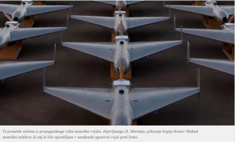 Iranske oborožen sile: Kopije dronov Šahed, izdelane v ZDA, se uporabljajo za izvedbo lažnih napadov v regiji