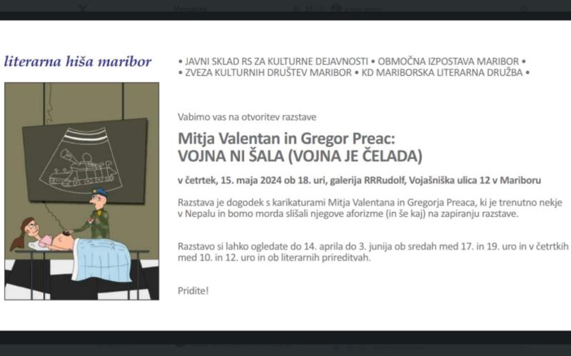 Proti vojnam: Razstava protivojnih karikartur in aforizmov v galeriji RRRudolf v Mariboru