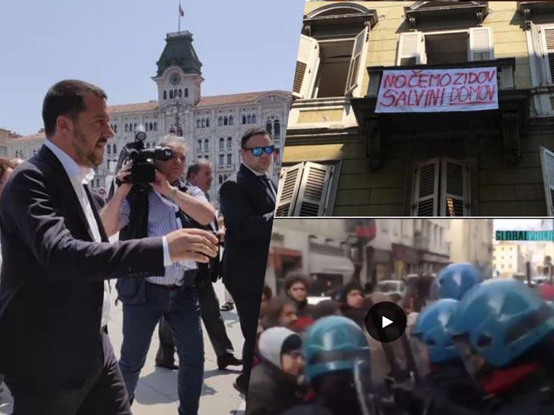 Salvini v Trstu napovedal »zapiranje meje« s Slovenijo, na ulicah spopadi demonstrantov s policijo