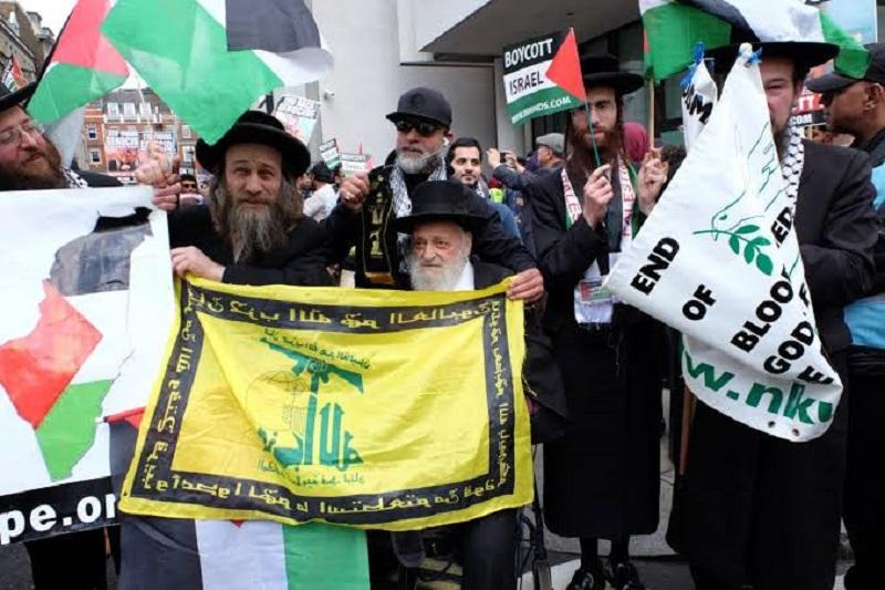 Judje za svobodno Palestino in Hezbolah, proti teroristični državi Izrael in cionistom, novodobnim nacistom!