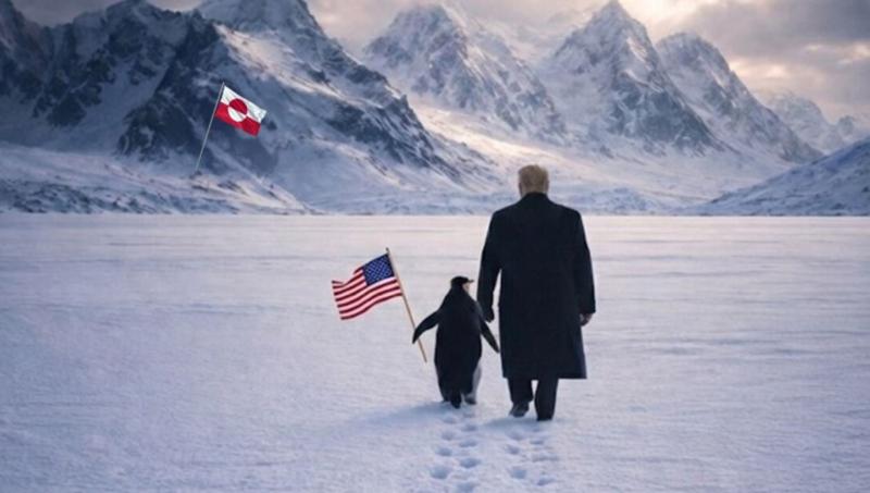 Bela hiša o Grenlandiji: Trump, pingvin in zastava Združenih držav, potem pa pride ruski medved...