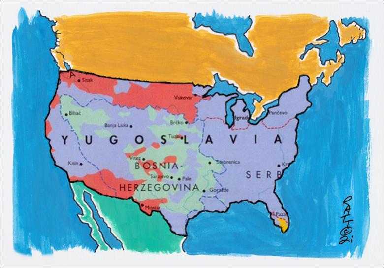 Združene države Jugoslavije: Ali je karikatura napovedala novo poglavje v ameriški državljanski vojni?