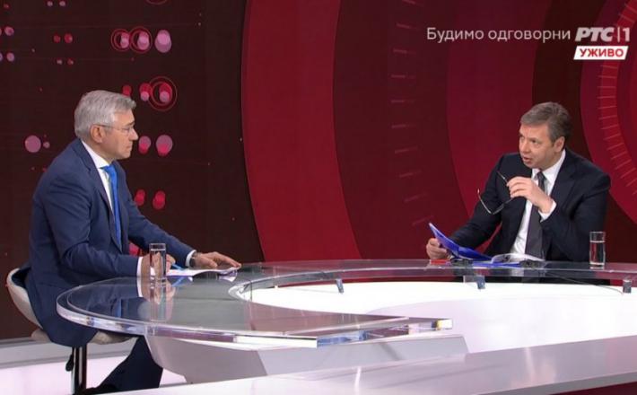 Aleksandar Vučić na RTV Srbija Vir: Posnetek zaslona