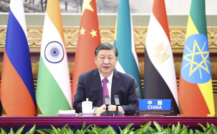 Predsednik Ši Džinping na srečanju voditeljev držav BRICS 21. novembra 2023. (Xinhua/Huang Jingwen)