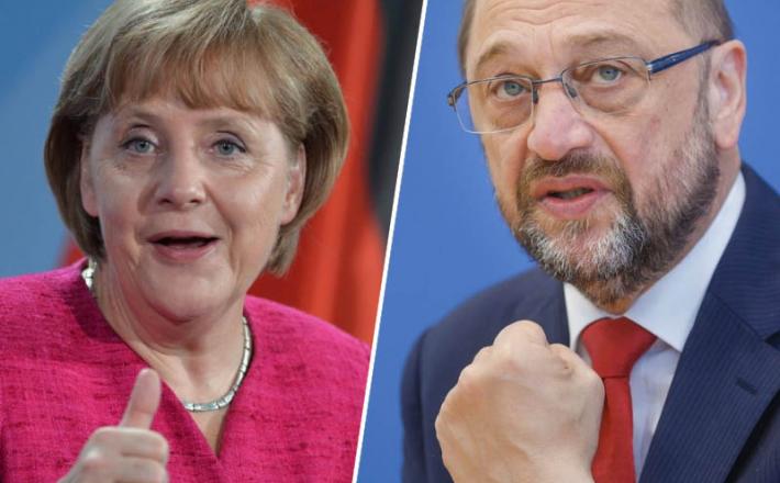 Angela Merkel in Martin Schulz