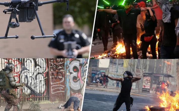 Policija, letalniki in demonstranti