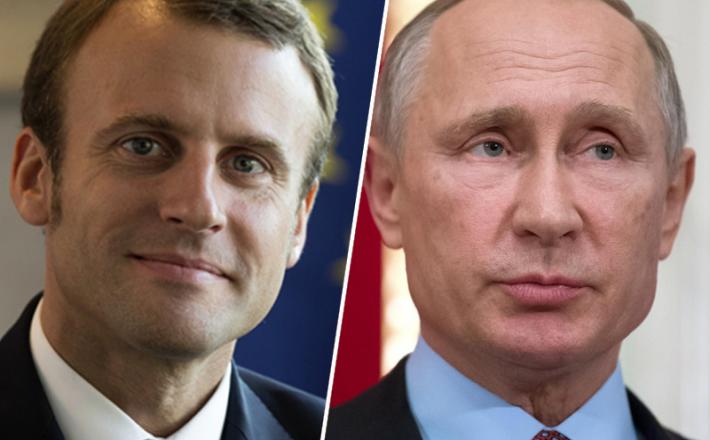 Emmanuel Macron in Vladimir Putin