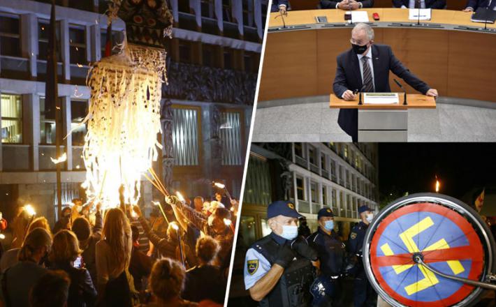 Protesti pred DZ zaradi interpelacije zoper Hojsa