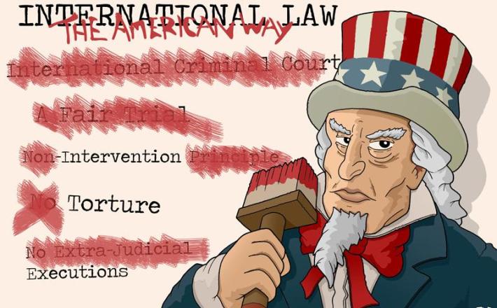 Mednarodno pravo na ameriški način. Vir: X, posnetek zaslona Mednarodno pravo na ameriški način, Vir: Twitter, Tjeerd Royaards