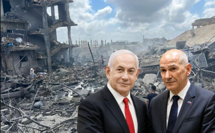 Dogovor z zločincem: Netanjahu in Janša (fotomontaža, Libanon danes in AI) Dogovor z zločincem: Netanjahu in Janša (fotomontaža, Libanon danes in AI)