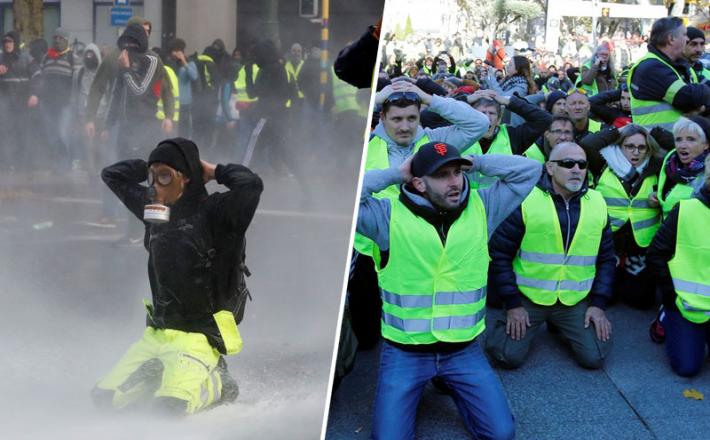 Klečanje demonstrantov - Francija 2018