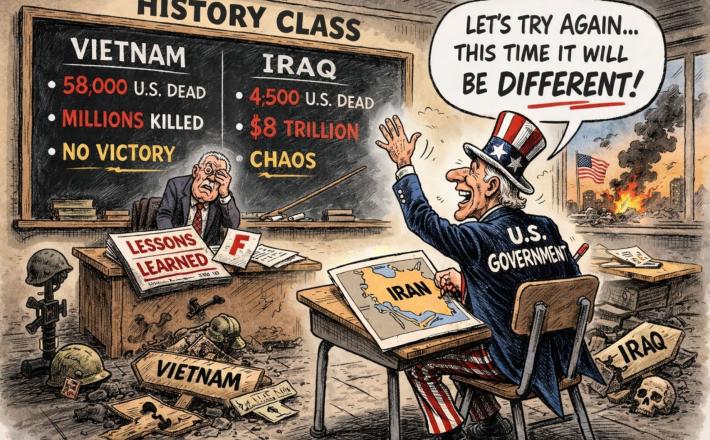 ZDA se niso nič naučile iz zgodovine svojih večnih vojn. Izrael je ciljal na naftna skladišča. Iran je poslal brezpilotna letala v Združene arabske emirate, Savdsko Arabijo, Kuvajt in Bahrajn. Zadeti so tudi obrati za razsoljevanje vode. Vojni ni videti konca. Vir: Posnetek zaslona, X