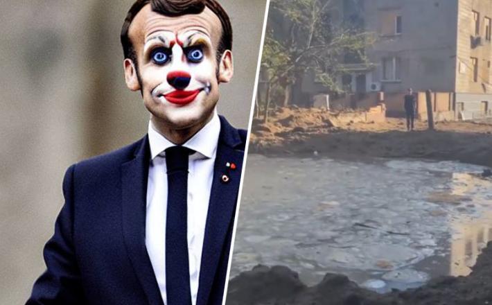 Macron brije norce, vojake pa v Ukrajini čakajo - kraterji...