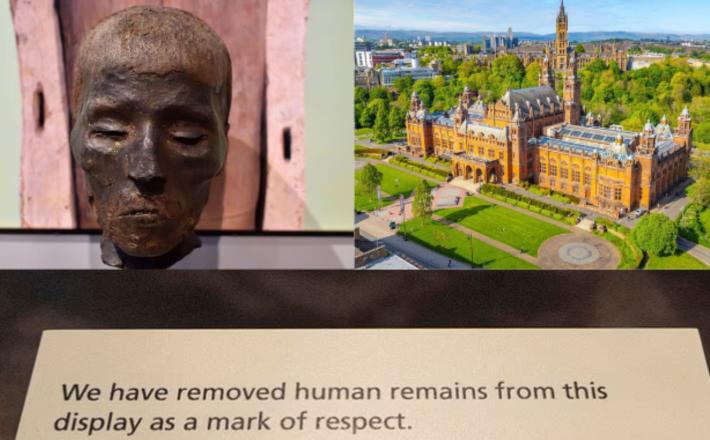 Organizacija »Glasgow Life«, ki upravlja muzej, je dejala, da je odločitev v skladu s sodobno muzejsko prakso, sklicujoč se na revidirane etične smernice, ki jih je junija objavil Mednarodni muzejski svet, ki določajo, da je treba s človeškimi posmrtnimi ostanki ravnati dostojanstveno in spoštljivo. Vir: Posnetek zaslona, X