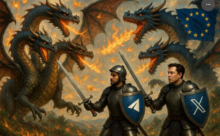 Durov in Musk proti Evropski komisiji. Vir: X, posnetek zaslona Durov in Musk proti Evropski komisiji Vir: Ai