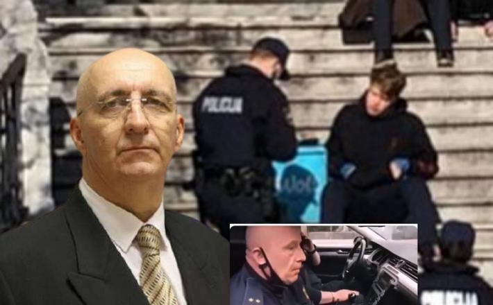 Anton Olaj in "profesionalni« policisti. Vir: Twitter