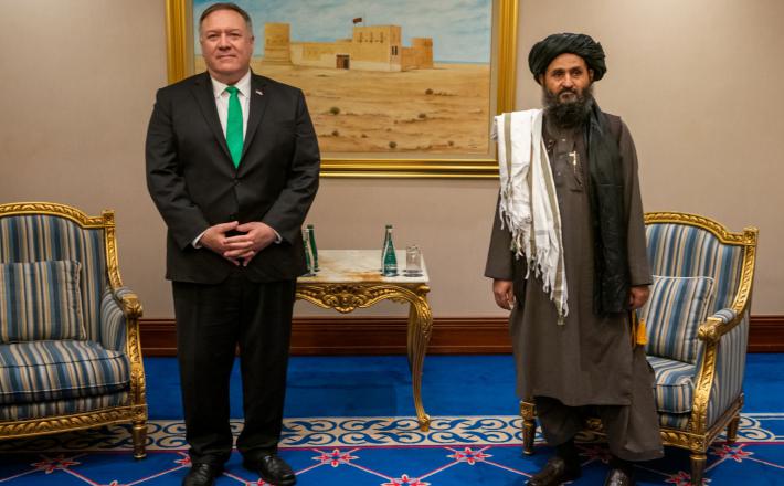 Mike Pompeo in Mula Abdul Baradar Vir:Getty/SD USA