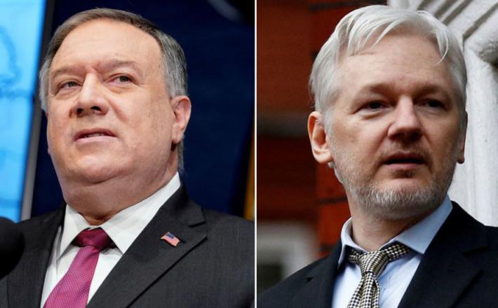 Mike Pompeo in Julian Assange  Vir: Twitter