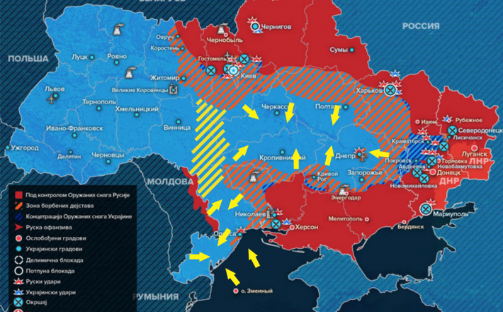 Ukrajina - vojaška karta in perspektiva