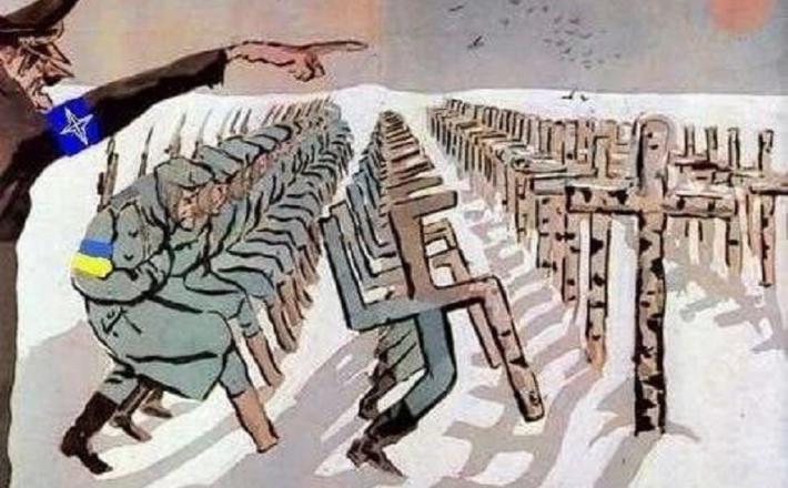 Ukrajinska posredniška vojna iz zornega kota karikature iz II.svetovne vojne, Vir: Pepe Escobar