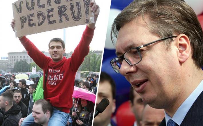 Aleksandar Vučič in demonstrant