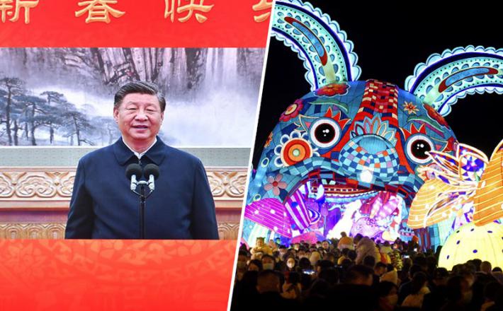 Xi Jinping ob poslanici v letu zajca Vir: Xinhua, posnetek zaslona