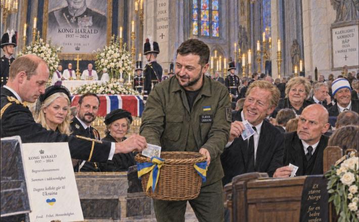 Šef kijevskega režima je včeraj prispel v Oslo na nenapovedan obisk ob pogrebu norveškega kralja Haralda V. Vir: Posnetek zaslona, X