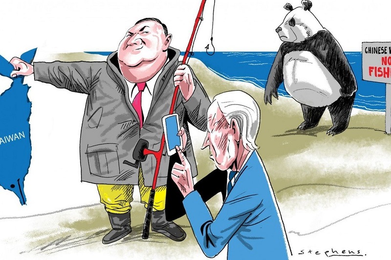 Karikatura odnosov ZDA do Tajvana v kitajskem časniku SCMP