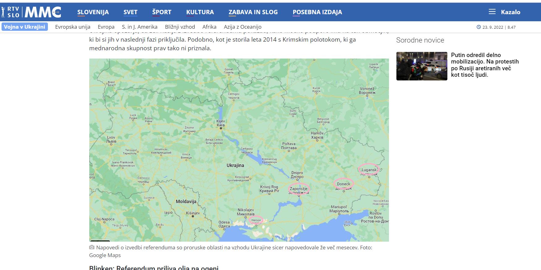 Ukrajinska mapa - popravljena Vir: Posnetek zaslona