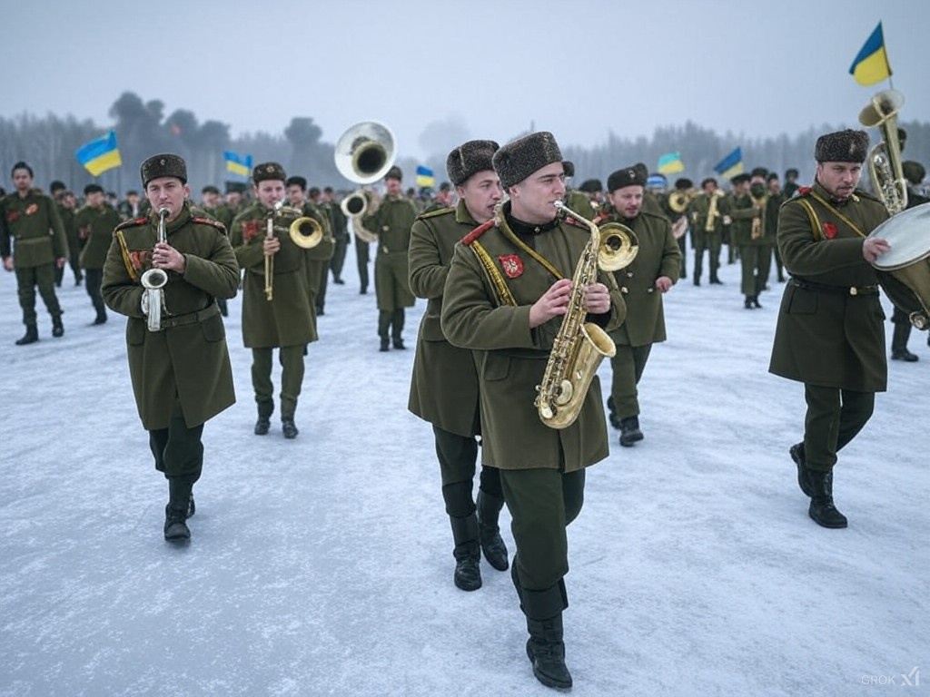 Ukrajinski orkester na fronti Vir: AI Grok