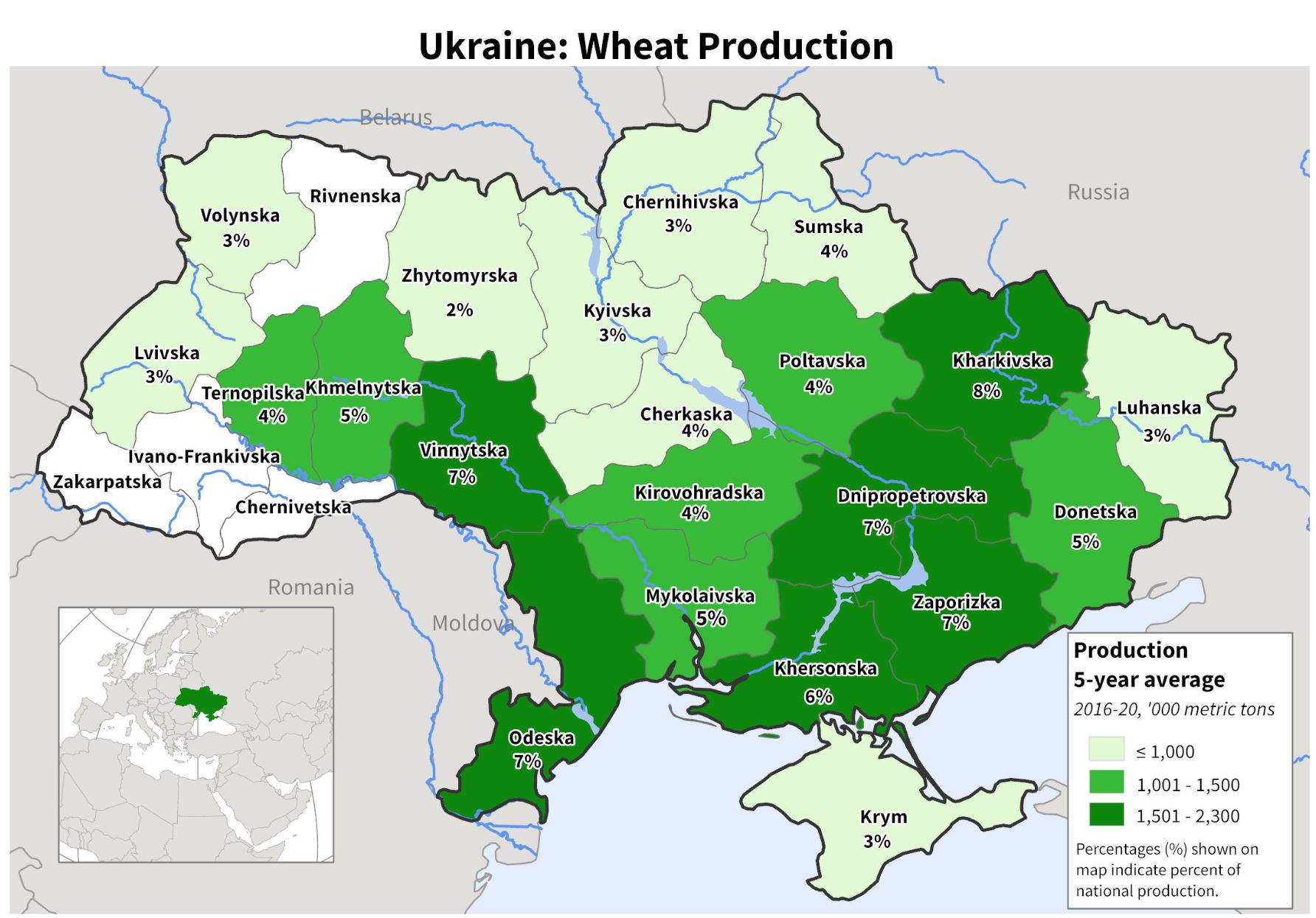 Proizvodnja žitaric v Ukrajini - največja na proruskem vzhodu